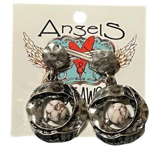 Metal White Marble Dangle Earrings